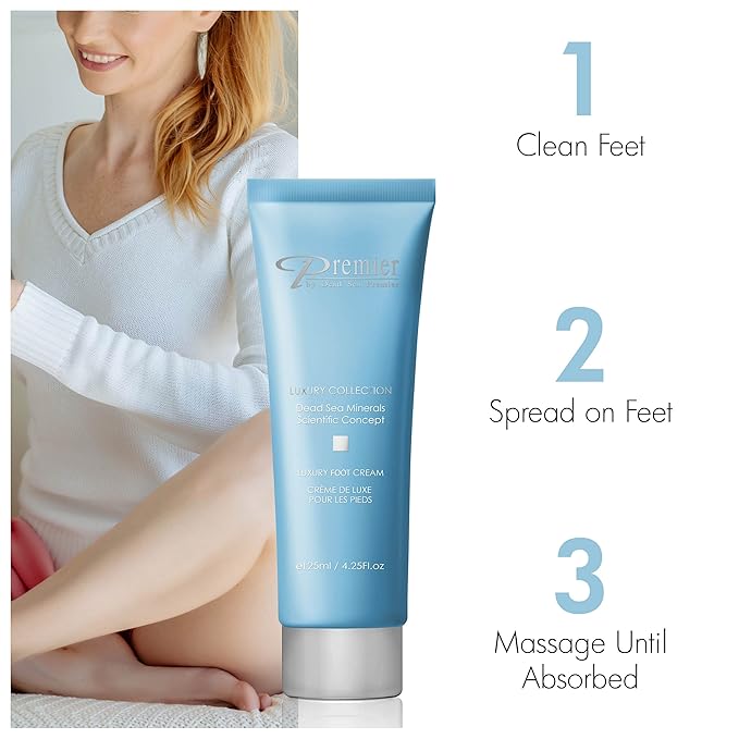 Premier Dead Sea Luxury Foot Cream treatment for dry cracked Skin, Smooth and Soften Dry, rough, Cracked Itchy Skin for Healthy Feet, light and quick absorbing. 4.2 fl.oz