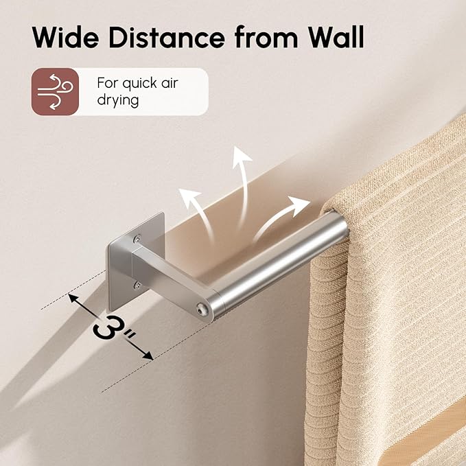 USHOWER Brushed Nickel Towel Bar, 18 Inch Towel Racks for Bathroom Wall Mounted, Heavy Duty Stainless Steel Towel Holder, Easy Installation (Total Length 20 Inch)