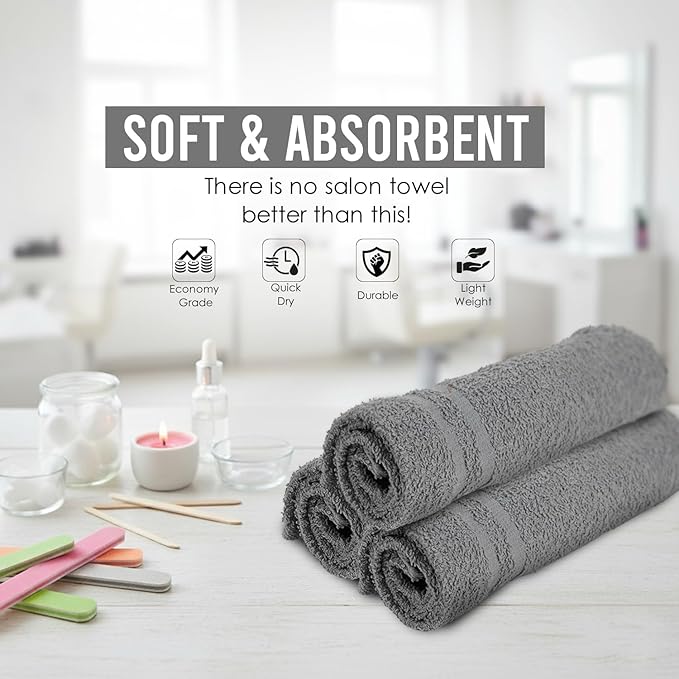 24 Pack Dark Grey Hand Towel 100% Cotton Spa Towel – 16x27 inches Highly Absorbable Facial Towels Gym, Hair Towel and Face Towel Bulk Small Towels (Not Bleach Proof)