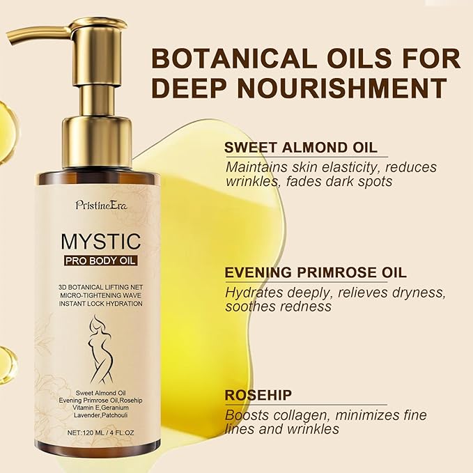 Mystic Body Firming Oil Deep Lasting Hydration and Firming Skin for Full Body Skin Tightening Body Oil After Shower 4.23 fl oz (Fragance free)
