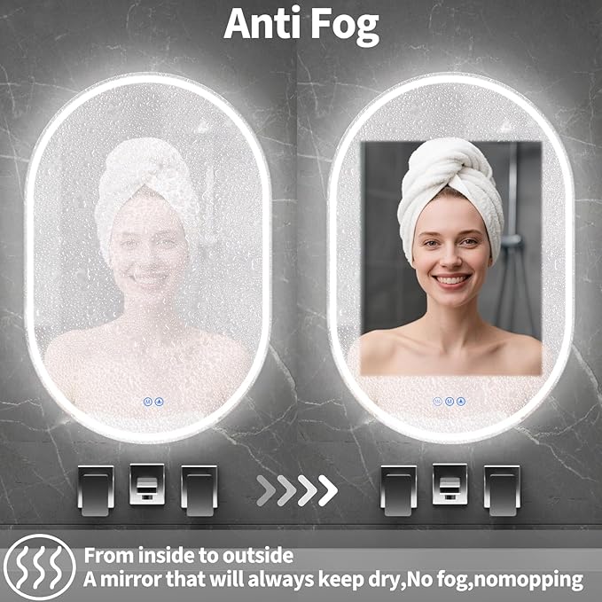 Bathroom Mirror 26"x38" LED Bathroom Mirror with Lights, Anti-Fog, Dimmable Oval Mirrors with Front Light and Backlit, Modern Farmhouse Wall Mounted Mirror for Decorative