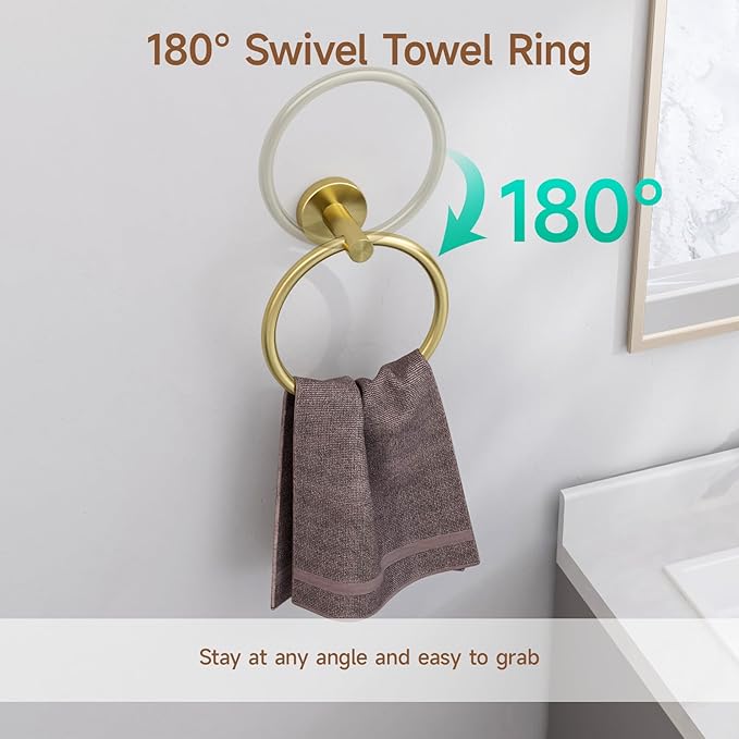 USHOWER Brushed Gold Bathroom Accessories Set, 24-Inch Towel Bar Set Wall Mounted, Durable SUS304 Stainless Steel Bathroom Hardware Set, 4-Piece