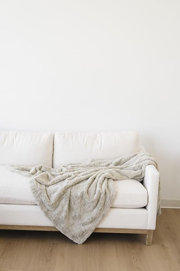 GRACED SOFT LUXURIES Feather Faux Fur Throw Blanket | Ultra Soft & Fluffy 50x60 inches | Cozy, Thick & Warm | Perfect for Bed, Couch, and Outdoor Use for Kids & Adults