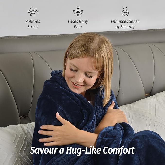 Wemore Sherpa Fleece Weighted Blanket for Adult, 20 lbs Dual Sided Cozy Fluffy Heavy Blanket, Ultra Fuzzy Throw Blanket with Soft Plush Flannel Top, 60 x 80 inches Navy Blue on Both Sides