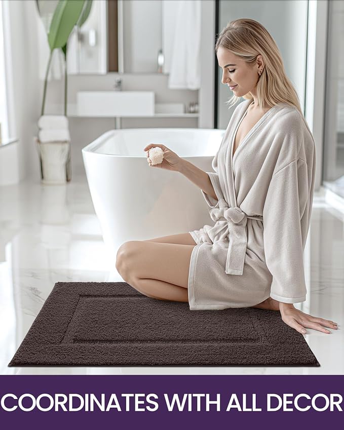DEXI Bathroom Rugs 36x24, Washable Non Slip Bath Mat for Shower Floor, Absorbent Quick Dry Bathmat with Rubber Backing, Ultra Soft Plush Carpet for Tub, Brown