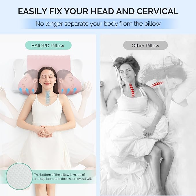 Cervical Pillow for Neck Pain Relief - Cooling Ergonomic Dual-Sided Orthopedic Neck Pillow with Ice Silk Pillowcase, Breathable Memory Foam Contour Pillow for Side, Back, Stomach Sleepers
