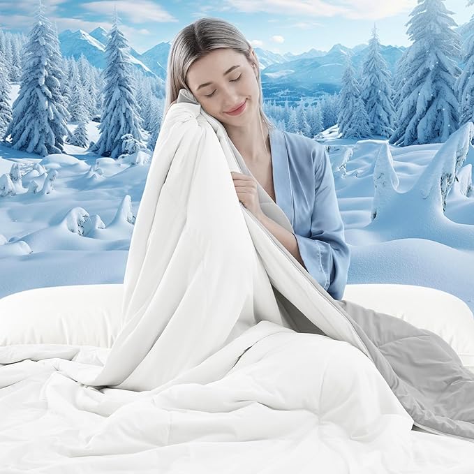 Cooling Comforter Twin Size, Double-Sided Cooling Blanket for Hot Sleepers & Night Sweats, Arc-Chill Q-Max > 0.4 Breathable Ice Blanket, Lightweight Cold Comforter (68''x90'', White)