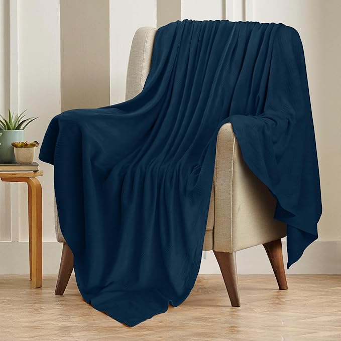 Utopia Bedding Navy 100% Cotton Blanket [King Size - 90x108 Inch] 350GSM Lightweight, Soft and Breathable Thermal Blanket for All Seasons