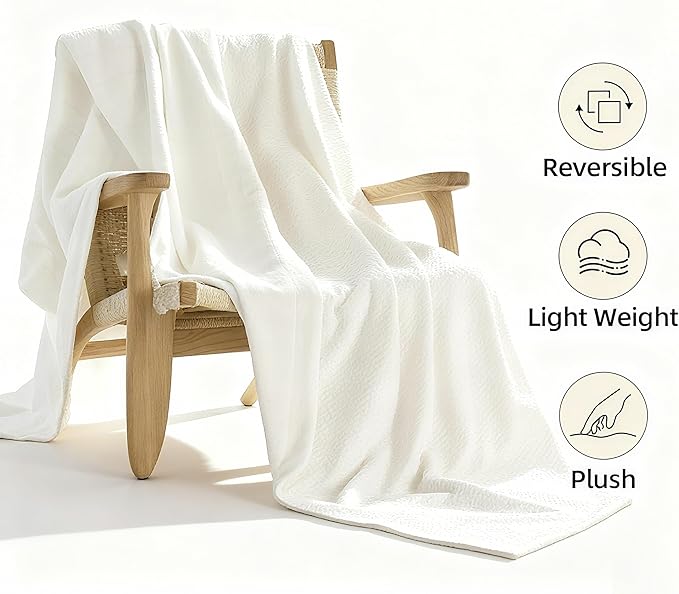 CHUFFED Cotton Waffle Blanket King Size - Plush Milk Velvet & Reversible Waffle Weave,Anti-Static 300Gsm Design，Thick Cozy Soft Winter Blanket for Bed, Couch, Sofa - White, 104x90 Inches