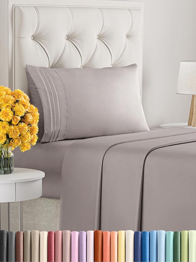 Thistle Twin Size 3 Piece Sheet Set - Extra Soft, Breathable & Cooling - Hotel Luxury Durable Bed Sheets - Deep Pockets, Easy-Fit & Wrinkle-Free - Purple Oeko-Tex