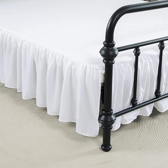 Bed Skirt Queen Size Ruffled Bed Skirt with Split Corners, 18 Inch Drop Dust Ruffle Bed Skirts with Platform, White, Queen Size