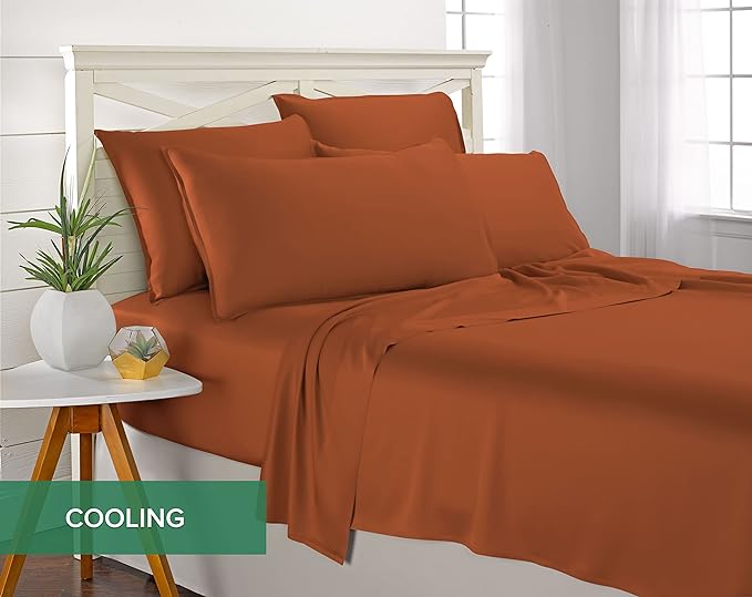 California King Sheets by Pure Bamboo, Genuine 100% Organic Viscose Derived from Bamboo Bed Sheet Set, Soft & Cooling, Double Stitching, Lifetime Quality Promise (California King, Terracotta)