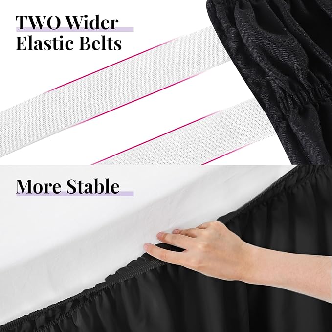 RIMELA Black Bed Skirt Full Size 18 Inch Drop, Elastic Bed Skirting for Bed Base and Frame, Bedding Dust Ruffle Easy to Install, Lightweight Wrap Around Adjustable Bedskirt