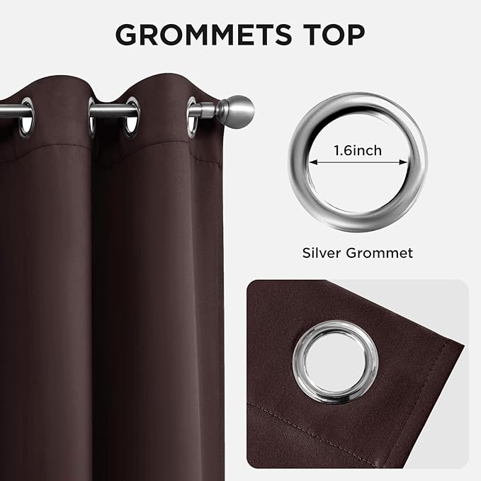 Joydeco Blackout Curtains 63 inch Length 2 Panels Set, Thermal Insulated Long Curtains & Drapes 2 Burg, Room Darkening Grommet Drapes for Bedroom Living Room Windows (W42 x L63 Inch, Chocolate)
