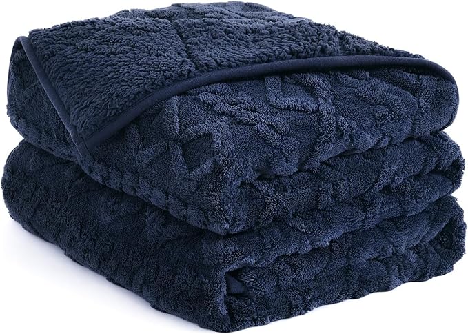 Topblan Weighted Blanket Queen Size 15lbs, Adult Weighted Blankets with Cozy Warm Sherpa for Sleeping and Calming, Jacquard Heavy Blanket for Couch Bed, Navy Blue, 60 x 80 inches