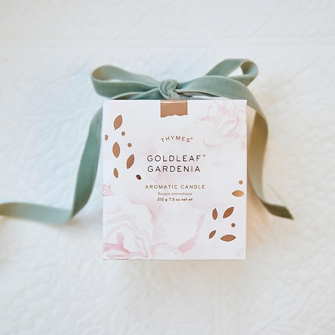 Thymes Aromatic Jar Candle - Goldleaf Gardenia Scented Candle for a Floral Home Fragrance - Matte White Candles (7.5 oz)