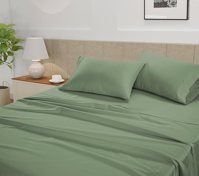 Lane Linen 100% Cotton Sheets - 450 Thread Count, 3 Pc, Long Staple Twin XL Soft Satin, Bedding, Breathable Cooling Sheets- Iceberg Green