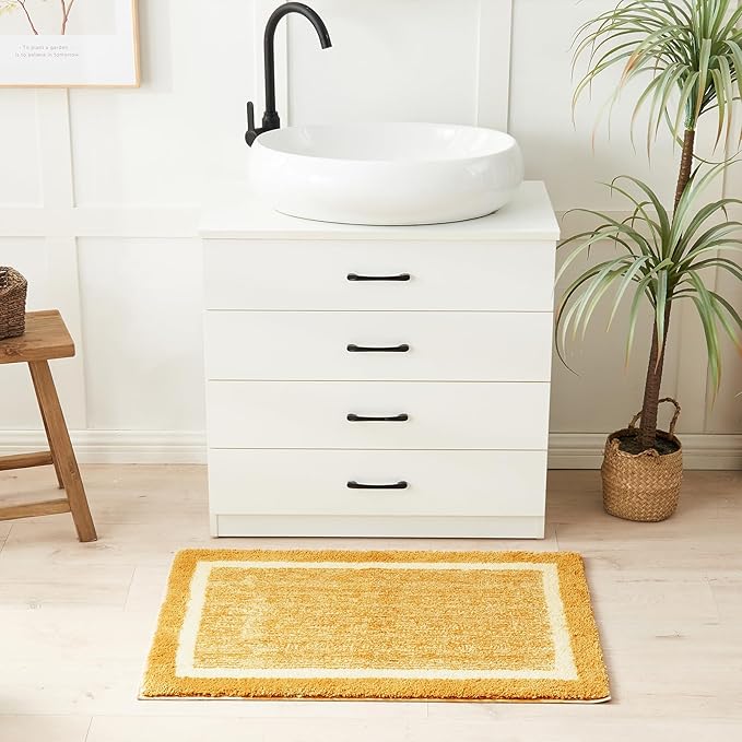 CozeCube Bath mats for Bathroom Non Slip, Fluffy Absorbent Microfiber Bath mat Washable, Aesthetic Bathroom Rugs, Small Harvest Gold Bath mat, Harvest Gold, 24" x 16"