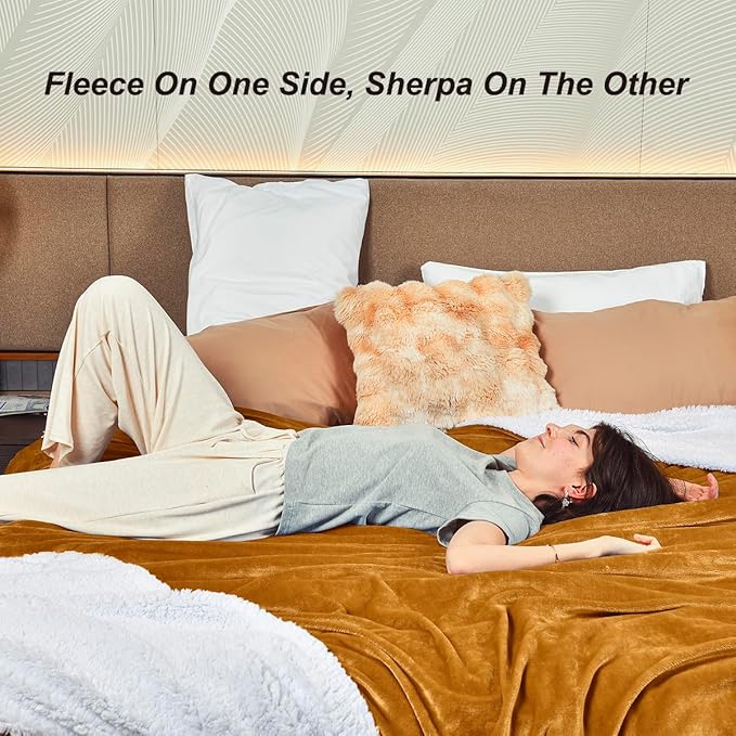 KAWAHOME Sherpa Fleece Twin Size Blanket for Bed - Extra Warm and Heavy Thick Blankets for Winter, Super Soft 500GSM Plush Blanket, 66"X 90" Ginger Yellow