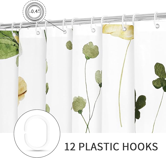 Gibelle Watercolor Floral Shower Curtain, Olive Green Beige Flower Shower Curtain for Bathroom, Modern Minimalist Waterproof Fabric Shower Curtain Set with Hooks 72x72 Inch