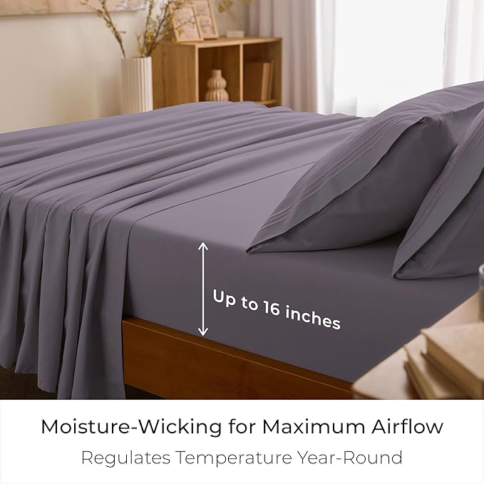 Mellanni Full Sheets Set - 4 PC Iconic Collection Bedding - Hotel Luxury, Extra Soft, Cooling Bed Sheets - Wrinkle, Fade, Stain Resistant (Full, Hazy Lilac)
