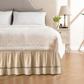 MIYE Wrap Around Ruffled Lace Bed Skirt, Elastic Dust Ruffle with Adjustable Belts, Easy to Put On, Bed Frame Cover, Machine Washable (Ruffled Lace/Beige, King/Queen-15 Drop)