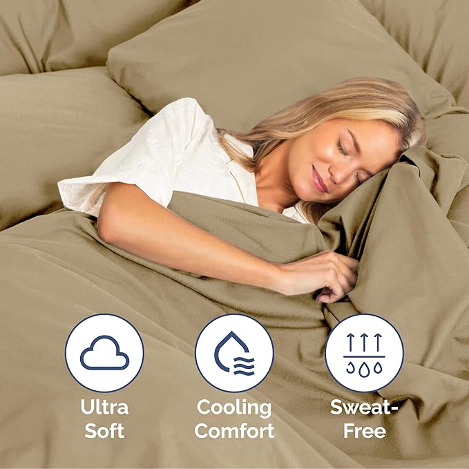 Cal King Size 4 Piece Sheet Set - Extra Soft, Breathable & Cooling Sheets - Hotel Luxury Bed Sheets for Women & Men - Deep Pockets, Easy-Fit & Wrinkle-Free Sheets - Light Caramel Oeko-Tex Bed Sheets