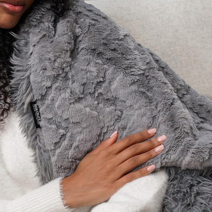 Mon Chateau 60" x 70" Crest Faux Fur Throw, Plush Luxury Blanket for Couch, Sofa, or Bed, Soft Reversible Throw Blanket for Sleeping, Home & Room Decor, Fog Stone