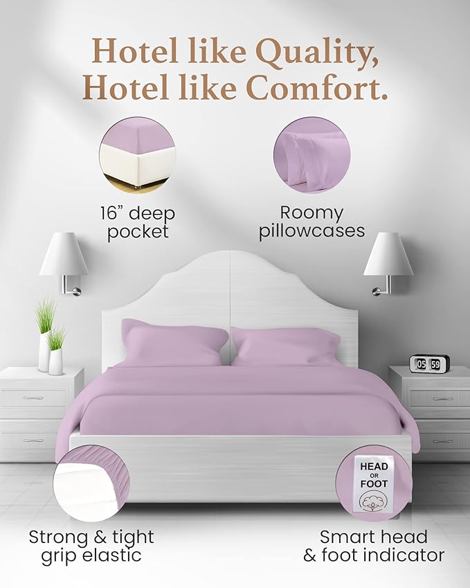 Good Sleep Bedding 4 Pc Lavender Twin Sheet Set for Twin Mattress, Egyptian Cotton Bed Sheets for Bed, Soft Breathable 16" Deep Pocket Bed Set - 1 Fitted Sheet, 1 Flat Sheet, 1 Pillow Case