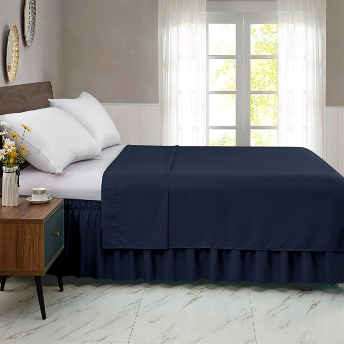 FreshCulture King Bed Skirt, Dust Ruffle for King Size Bed, Easy Fit with 18-Inch Tailored Drop, Elastic Wrap Around Bed Skirt King Size, Hotel Quality Bed Skirts for Adjustable Bed (Navy Blue)