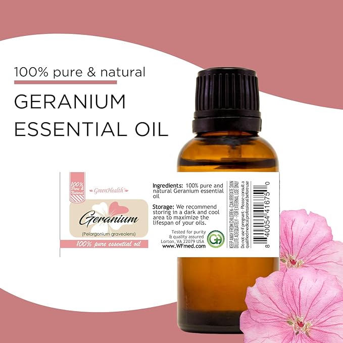 Geranium Essential Oil - 128 fl oz (1 Gallon) Plastic Bottle w/Cap - 100% Pure Essential Oil by GreenHealth
