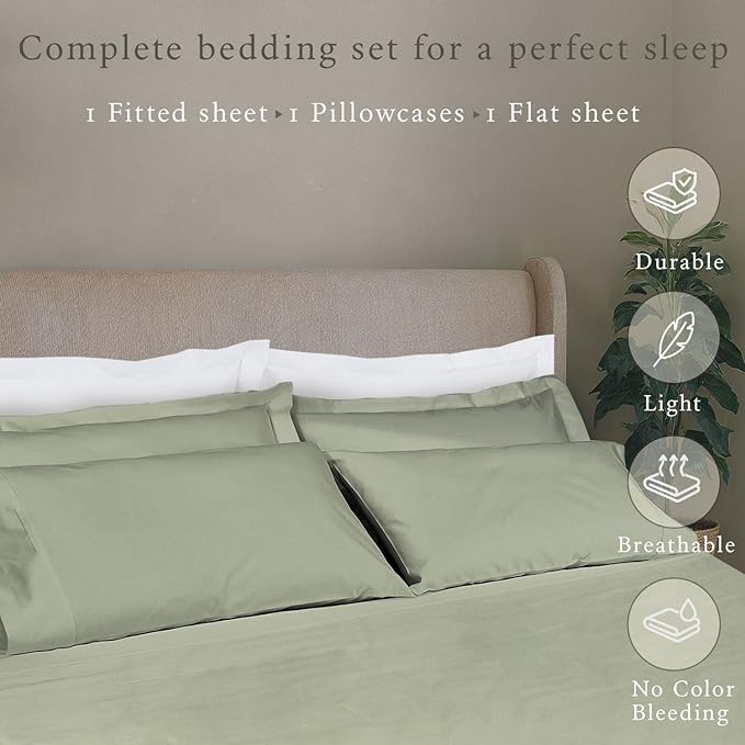 Threadmill - 5 Star Hotel Twin Sheet Set 100% Cotton Sheets, 500 Thread Count, Deep Pocket, Snug Fit, Soft & Crisp Best Bedding Sheets Set 3 Piece Set (Twin, Sage Green)