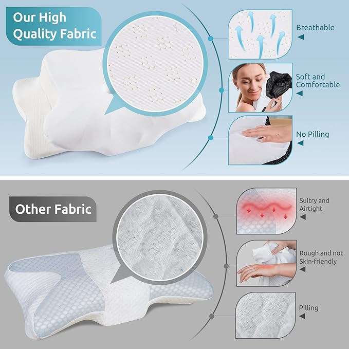 DONAMA Cervical Pillow for Neck and Shoulder,Contour Memory Foam Pillow,Ergonomic Neck Support Pillow for Side Back Stomach Sleepers with Pillowcase