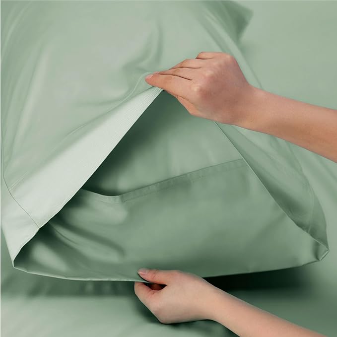 Bedsure Cooling Sheets Twin XL, Rayon Derived from Bamboo, Breathable & Soft Twin XL Sheet Sets, Deep Pocket Up to 16 Inches, Hotel Luxury Silky Dorm Bedding for Hot Sleepers, Sage Green