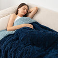 Wemore Weighted Blanket for Adults Twin Size 15 lbs, Dual Sided Soft Fuzzy Jacquard Sherpa Weighted Blankets for Sleeping, Cozy Fluffy Knitted Heavy Blanket for Couch Bed, Navy Blue, 60 x 80 inches