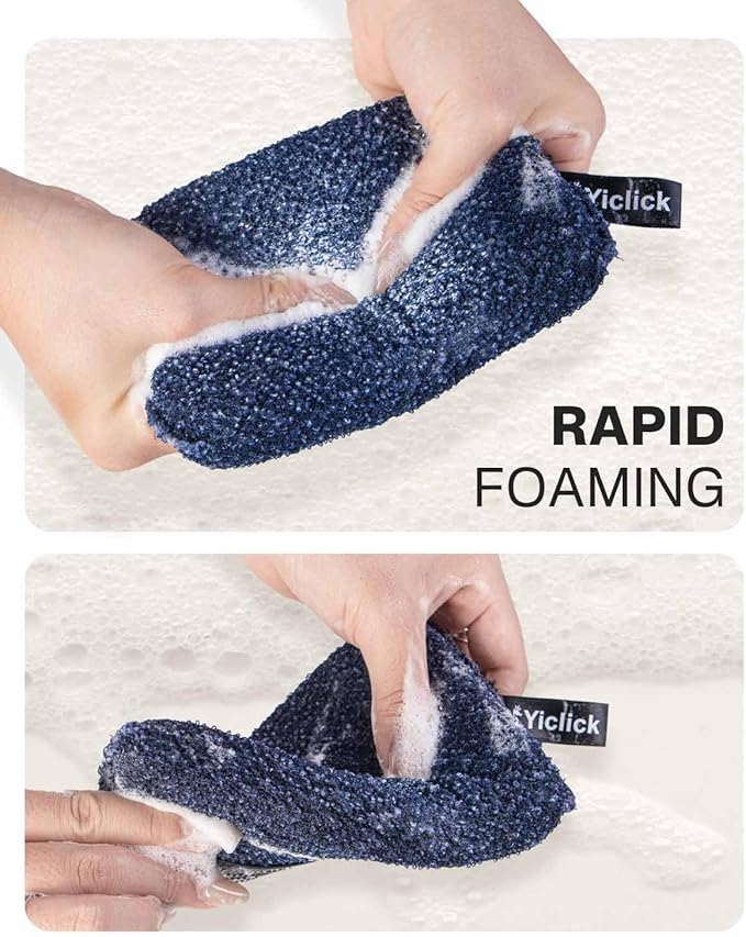 Yiclick Exfoliating Body Scrubber Exfoliator 2 Pack - Exfoliating Sponge, Shower Bath Sponge Loofah with Handle, Body Scrub Lufas Washcloth Net Brush, Dead Skin Remover for Body(Rectangle)