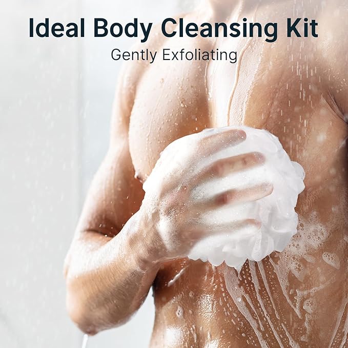 AmazerBath Loofah Sponge 60g/PCS, Shower Loofah for Men and Women - Body Scrubber Loofa Set of 3, Bath Sponge - Grey Blue-Pink-White