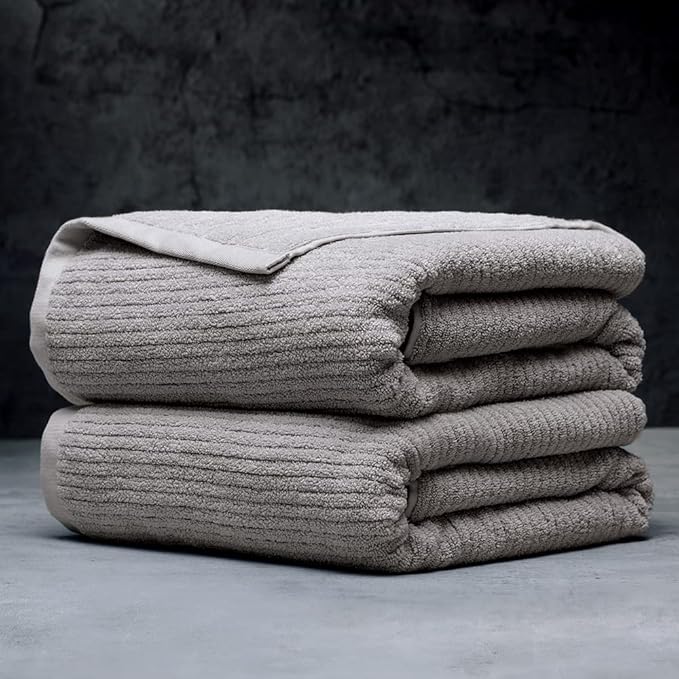 LUXOME Luxury Performance 2-Piece Bath Sheet Set | Oversized for 50% More Coverage | Highly Absorbent | 36" W x 70" L | Oyster (Tan)