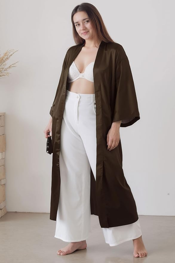 PRODESIGN Satin Kimono Robe Women Long Silky Kimono Bathrobe Sleepwear Wedding Bridesmaid Robe