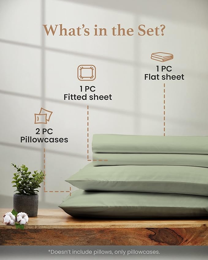 4 Pc Sage California King Sheet Sets, Egyptian Cotton Cal King Sheet Set for California King Bed Set,16 Inch Deep Pocket Cal King Bed Sheets - 1 Fitted Sheet,1 Flat Sheet & 2 Pillow Case