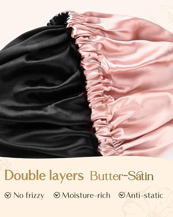 YANIBEST Adjustable Silk Bonnet Double Layer Satin Bonnet Hair Bonnet for Sleeping Bonnets for Women Hats Curly Natural Hair, Blush Pink