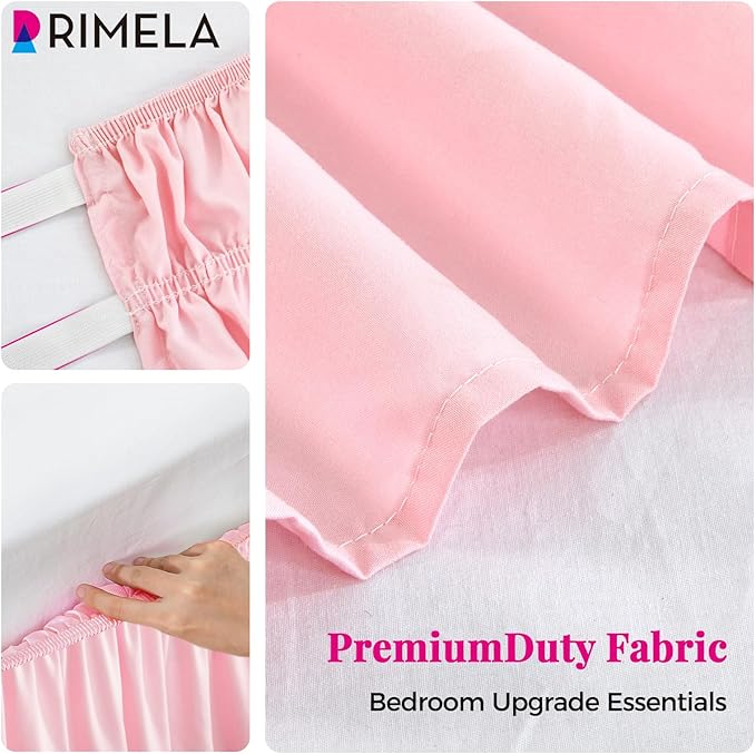 RIMELA Pink Bed Skirt Twin Size 15 Inch Drop, Elastic Bed Skirting for Bed Base and Frame, Bedding Dust Ruffle Easy to Install, Lightweight Wrap Around Adjustable Bedskirt