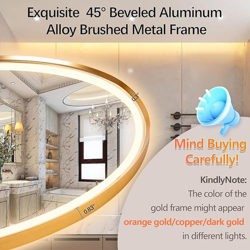 40"x24" Oval LED Bathroom Mirror with Lights, Gold Anti Fog Lighted Vanity Mirror Wall Mounted, Stepless Dimmable LED Oval Mirror, Memory, ShatterProof, Front/Backlit, Horizontal/Vertical