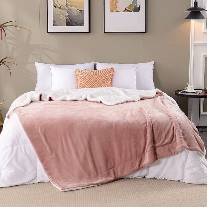 SOCHOW Sherpa Fleece Throw Blanket, Double-Sided Super Soft Luxurious Plush Blanket Twin Size 60 inchx80 inch, Dusty Pink,