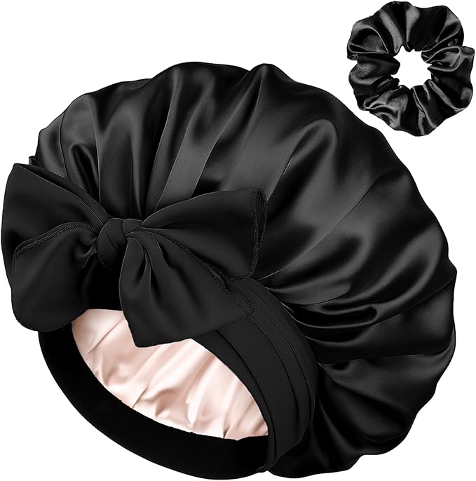 YANIBEST Silk Hair Bonnet for Sleeping, Double Layer Hair Bonnet with Elastic Tie Band for Curly Natural Hair Reduce frizz