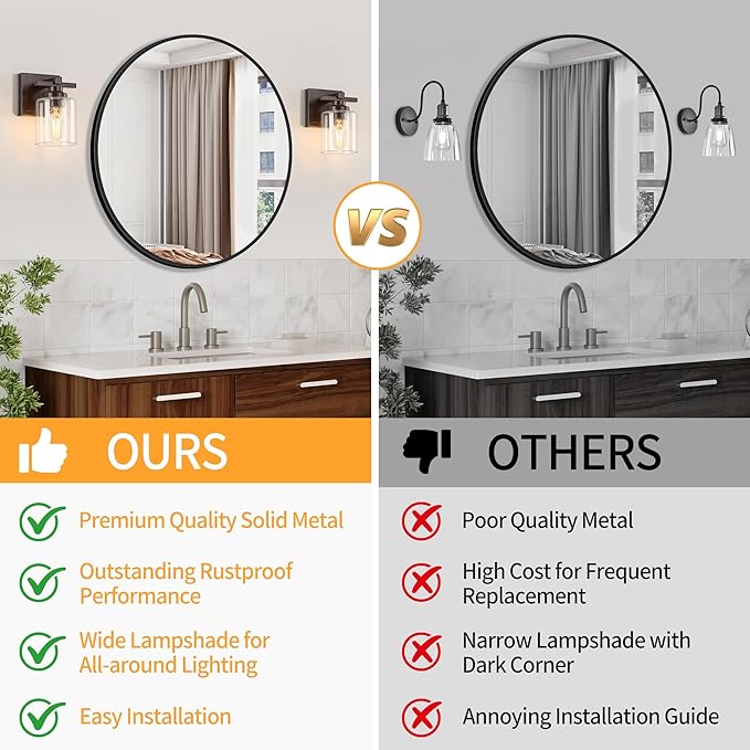 1 Light Modern Bathroom Light Fixtures Over Mirror, Bronze Finish Vanity Lights for Bathroom Wall Sconces with Clear Glass Shades, E26 Socket (Bulbs Not Included)