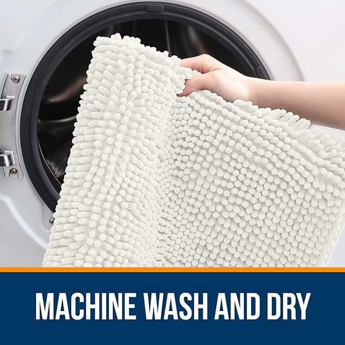 OLANLY Bathroom Rugs 40x24, Extra Soft Absorbent Chenille Bath Rugs, Rubber Backing Quick Dry, Machine Washable Bath Mats for Bathroom Floor, Tub and Shower, Home Decor Accessories, Ivory