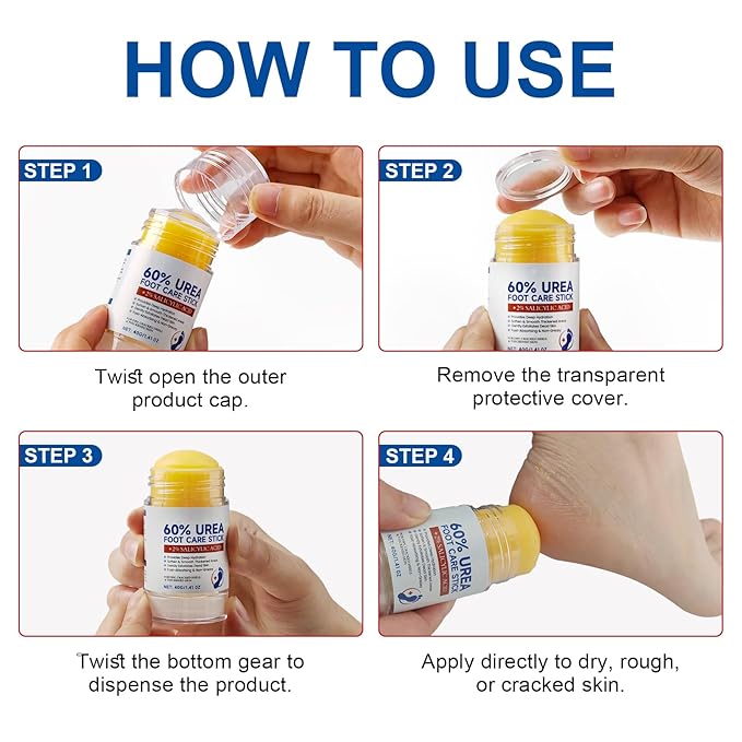 60% Urea Cream Stick with 2% Salicylic Acid - Maximum Strength Urea Foot Care Stick, Foot Cream, Foot Balm for Dry Cracked Heels, Callus Treatment, Moisturizer for Hands, Elbows & Knees - 1.4OZ