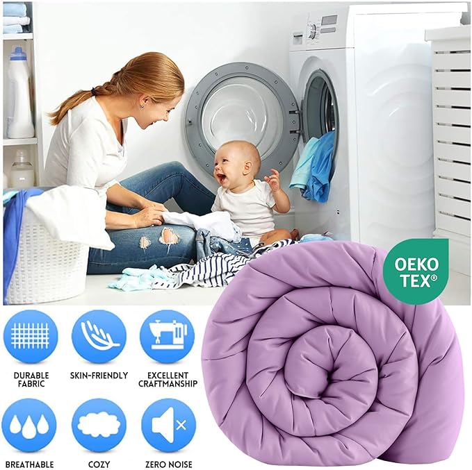 EASELAND King Size Down Alternative Comforter - Quilted Duvet Insert for All Seasons, Soft Lightweight with Corner Tabs, Summer Winter Warm Bedding, Lavender 90x102 Inches
