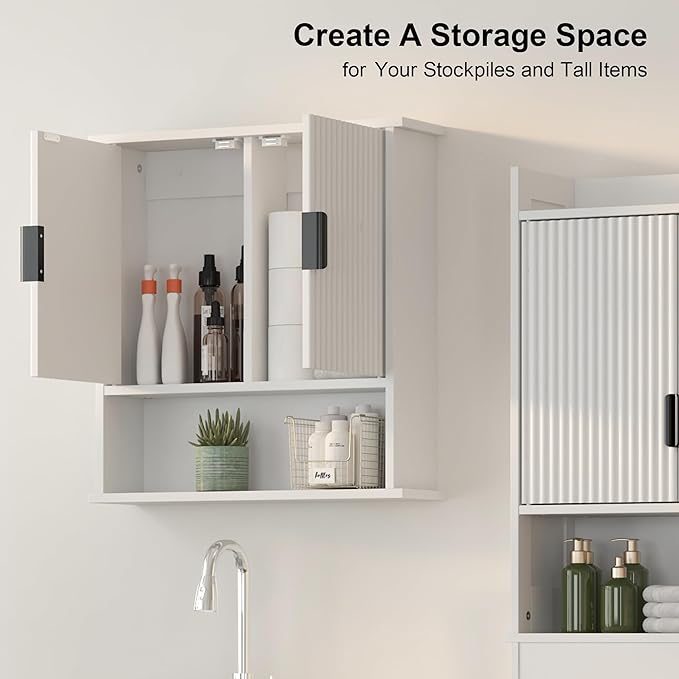 Bathroom Wall Cabinet,Farmhouse Medicine Cabinet for Bathroom with 2 Doors,Wall Mounted Medicine Cabinets Over Toilet Storage Cabinet for Laundry Room/Kitchen/Living Room,White,23 x 24